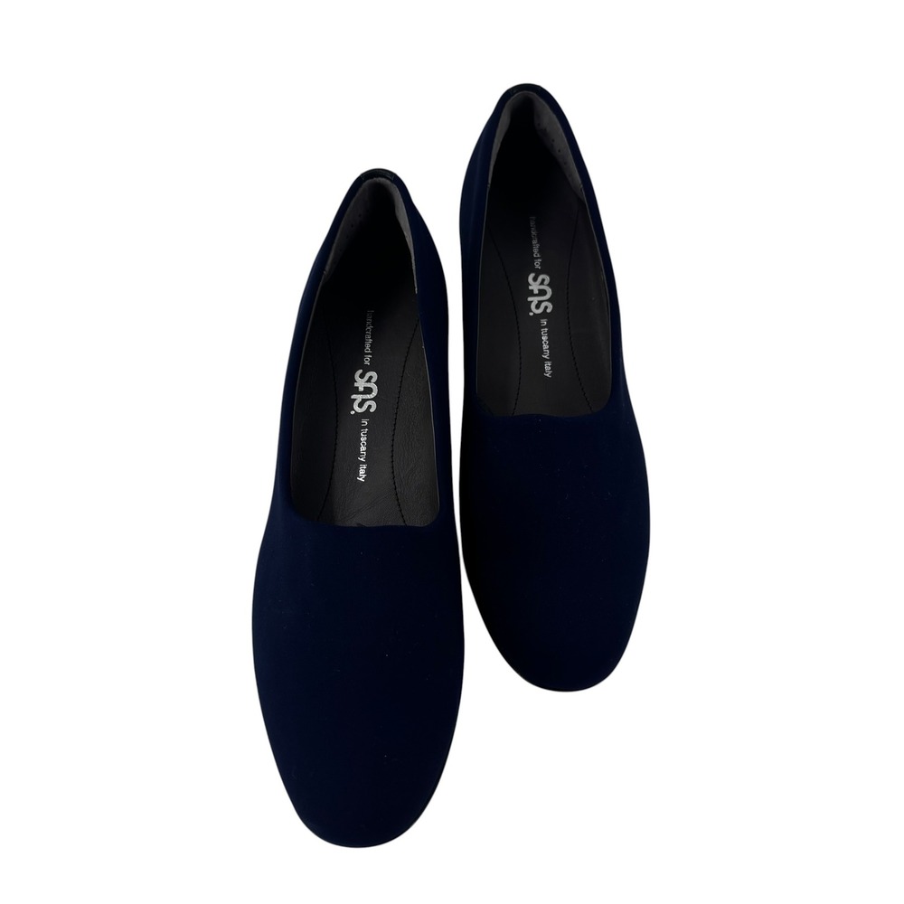 SAS Women Navy Blue Fabric Low Block Heel Pumps Made in Italy Size 7.5 M